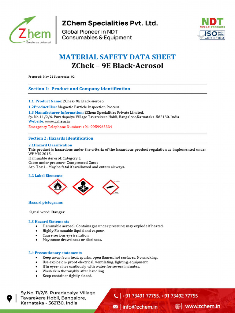 chemical様特別ページ Z CHEM ZChek-9E-Black INK MSDS | PDF | Waste | Dangerous Goods
