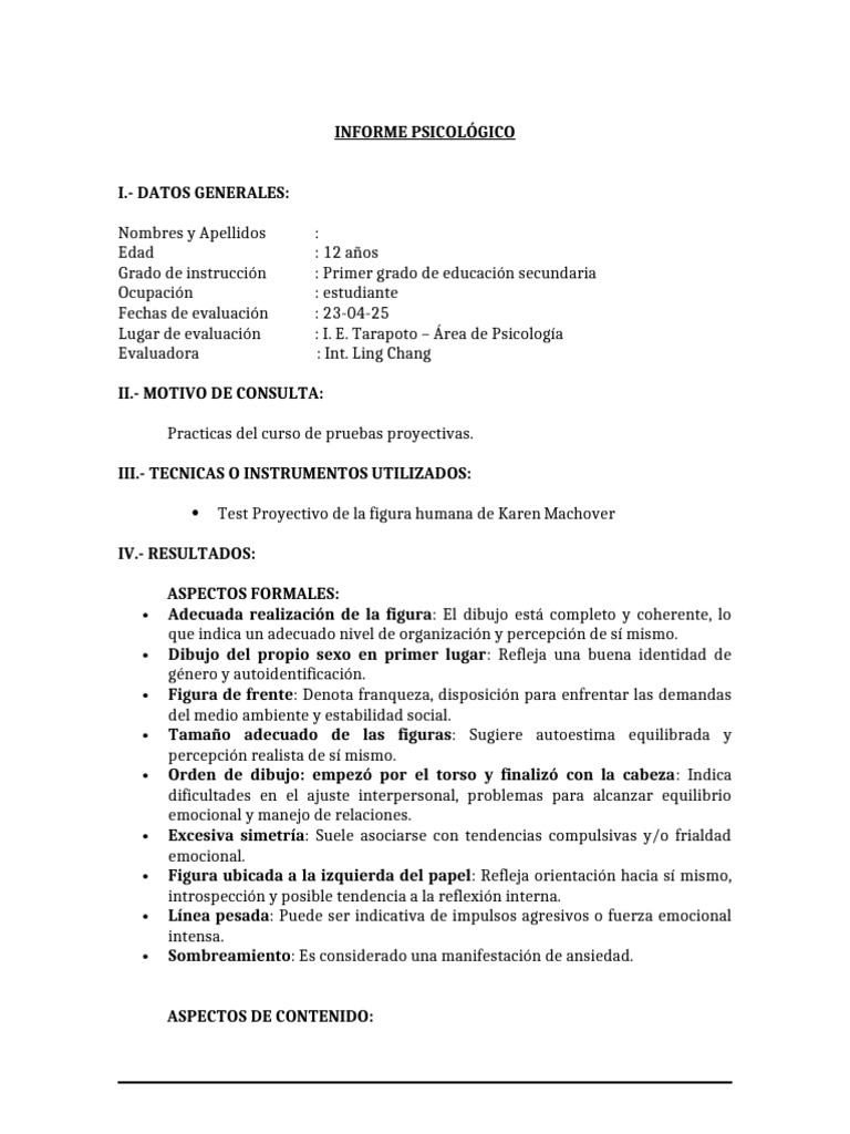 Informe Psicológico de Adolescente | PDF | Las emociones | Ansiedad