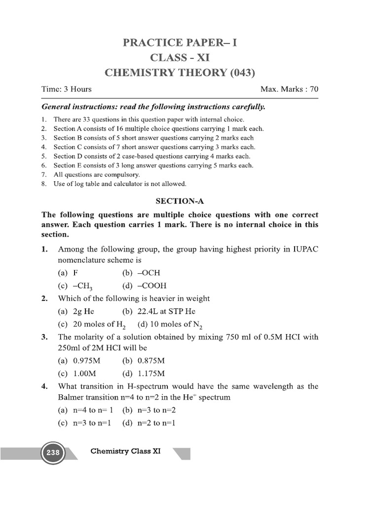 11th Sample Paper | PDF