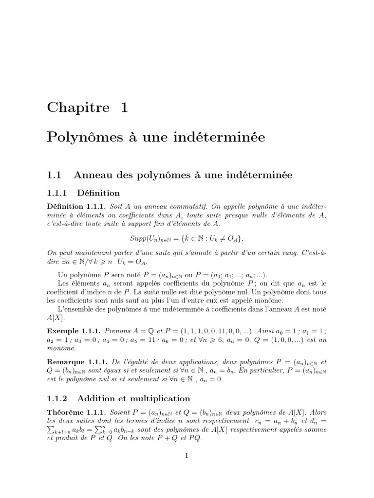 Polynômes à une indéterminée : Définitions et Propriétés | PDF | Zéro d ...