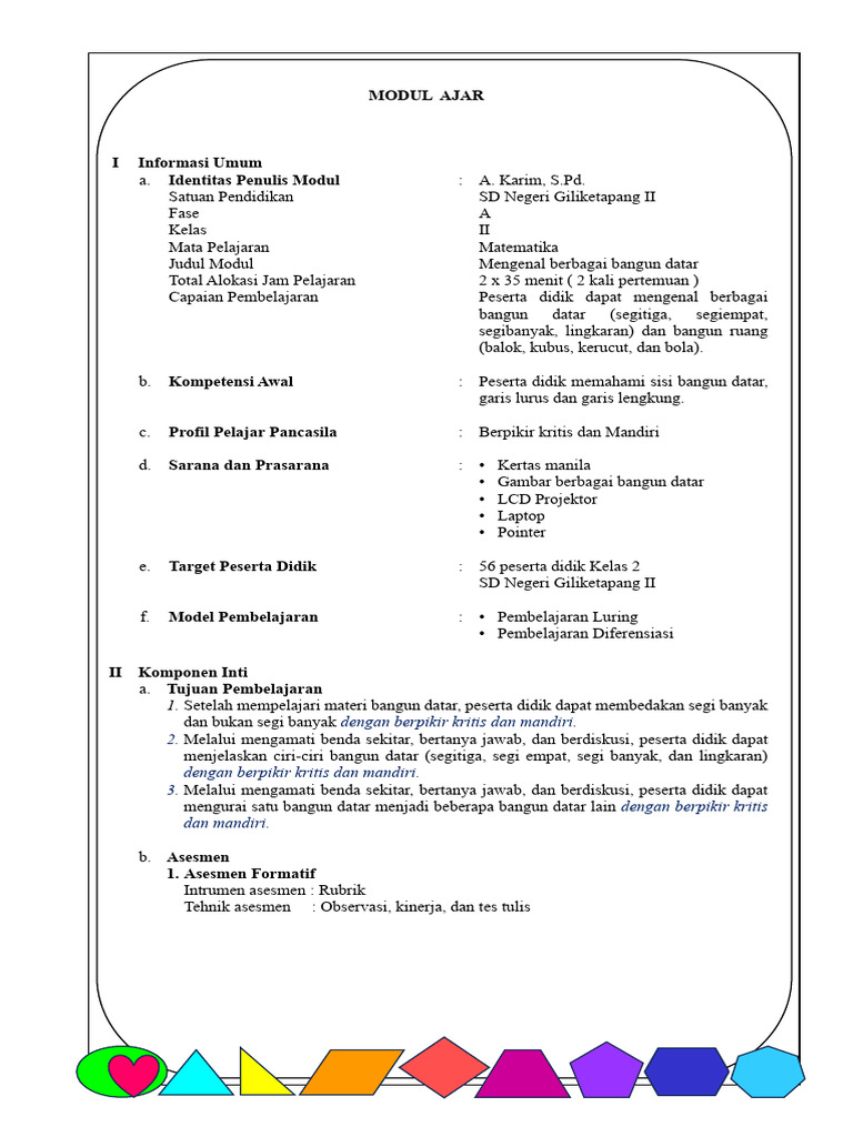 Modul Ajar Bangun Datar Kelas 2 SD | PDF