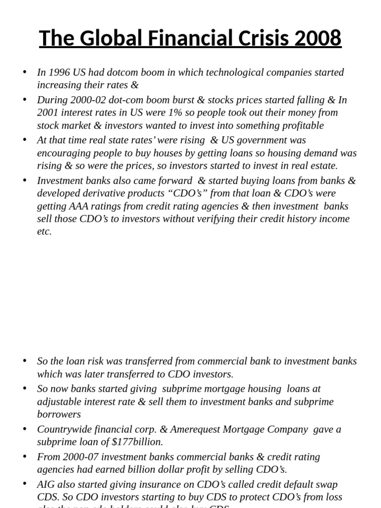 Overview of the 2008 Global Financial Crisis | PDF | Collateralized ...