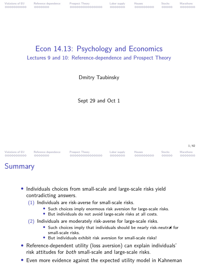 Prospect Theory and Risk Preferences | PDF | Risk Aversion | Labour ...