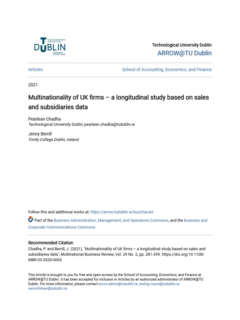C 2021 Chadha Multinationality of UK Firms - A Longitudinal | PDF ...