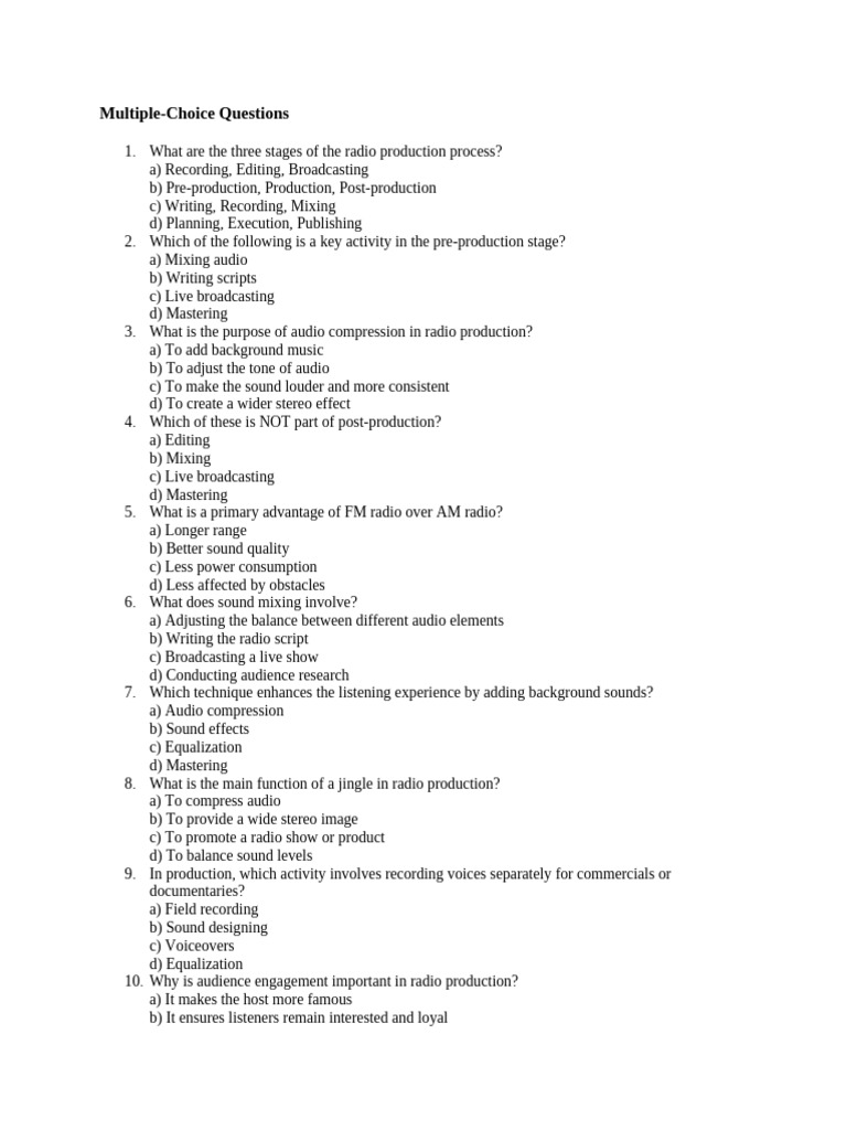 Radio Production Quiz Questions | PDF | Frequency Modulation | Sound ...