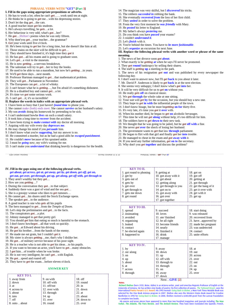 Exercises on Phrasal Verbs with "Get" | PDF