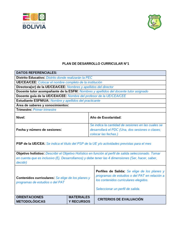 Fomato de PDC para 4to Año | PDF | Maestros | Aprendizaje