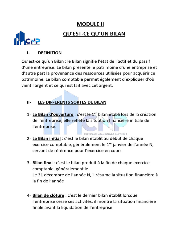 Module 2 Qu'est Ce Qu'un Bilan PDF — free download