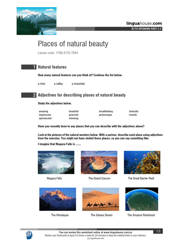 Places of Natural Beauty Ielts Speaking Part 2 3 British English ...