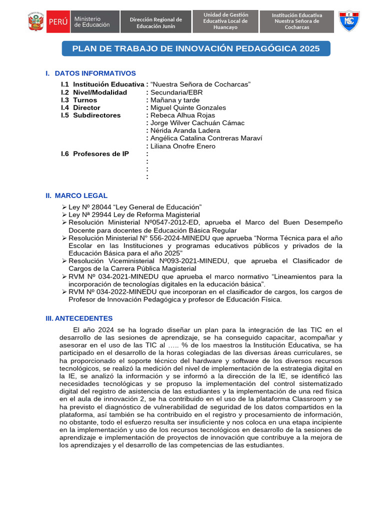 Formato de Plan Pip 2025 | PDF | Enseñando | Maestros