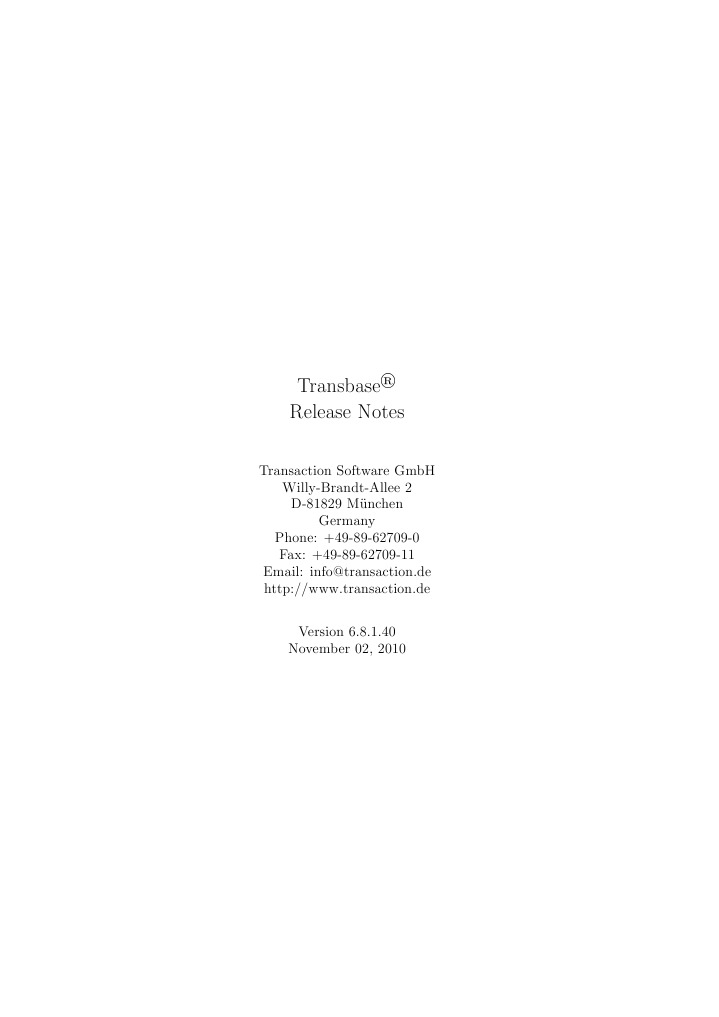 Transbase Release Notes Version 6 8 1 English | PDF | Database Index ...