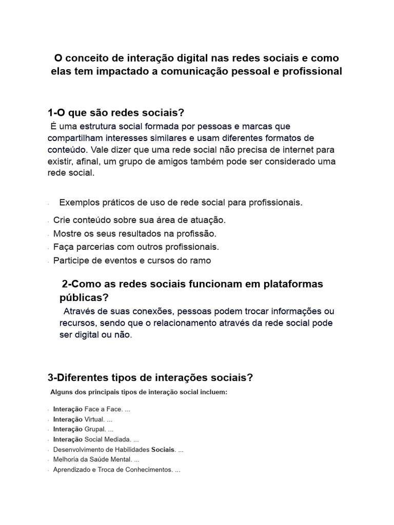 O Conceito de Interação Digital Nas Redes Sociais e Como Elas Tem ...