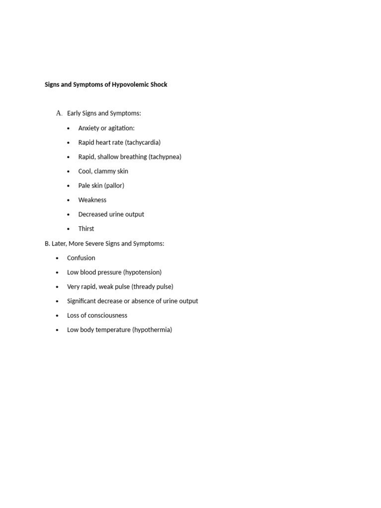 Signs of Hypovolemic Shock | PDF | Shock (Circulatory) | Bleeding