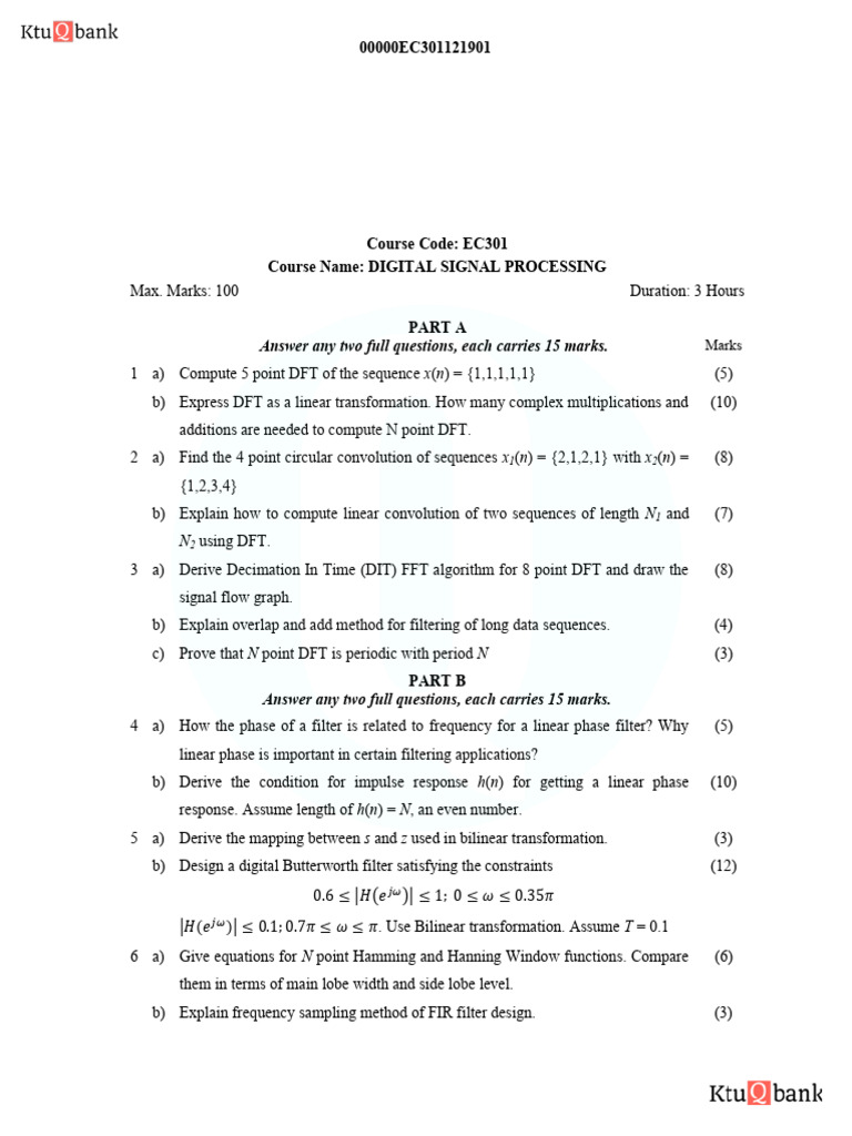 Digital Signal Processing Exam Guide | PDF | Discrete Fourier Transform ...