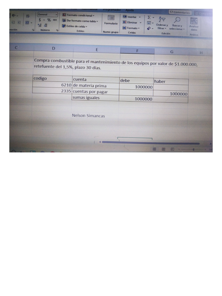 Asiento Contable Trabajo En Clase Pdf