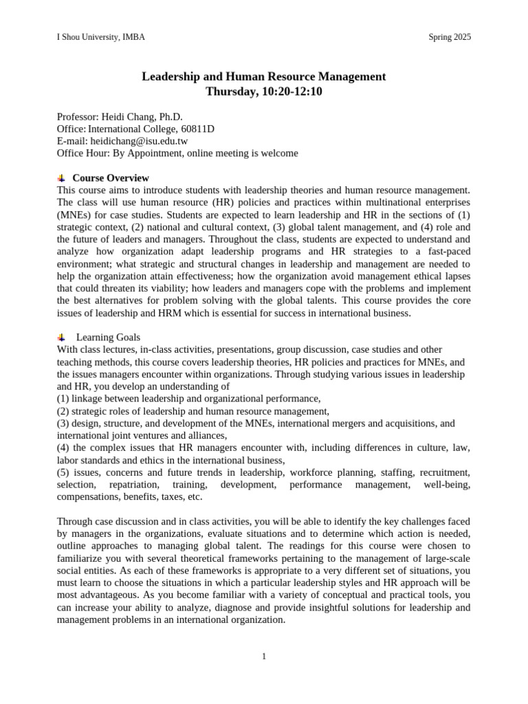Leadership & HR Management Course Guide | PDF | Human Resource ...