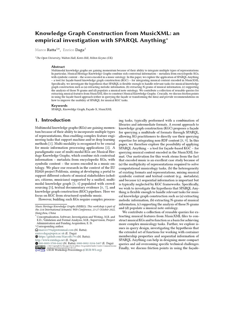 Knowledge Graph Construction From MusicXML | PDF | Resource Description ...