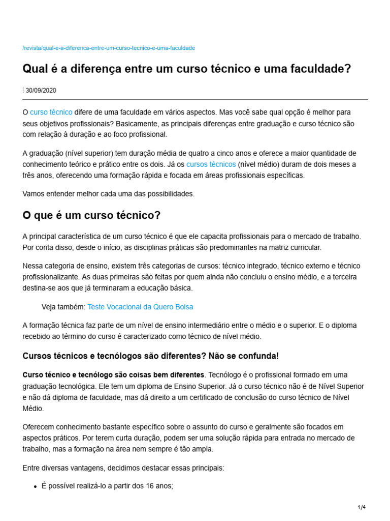 Curso Técnico vs. Faculdade: Diferenças Essenciais | PDF | Pós ...