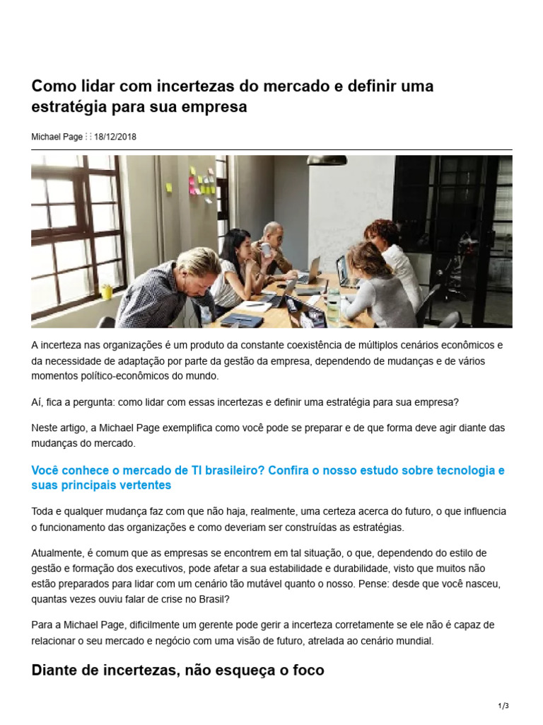 Lidando Com Incertezas Do Mercado e Definir Uma Estratégia para Sua ...