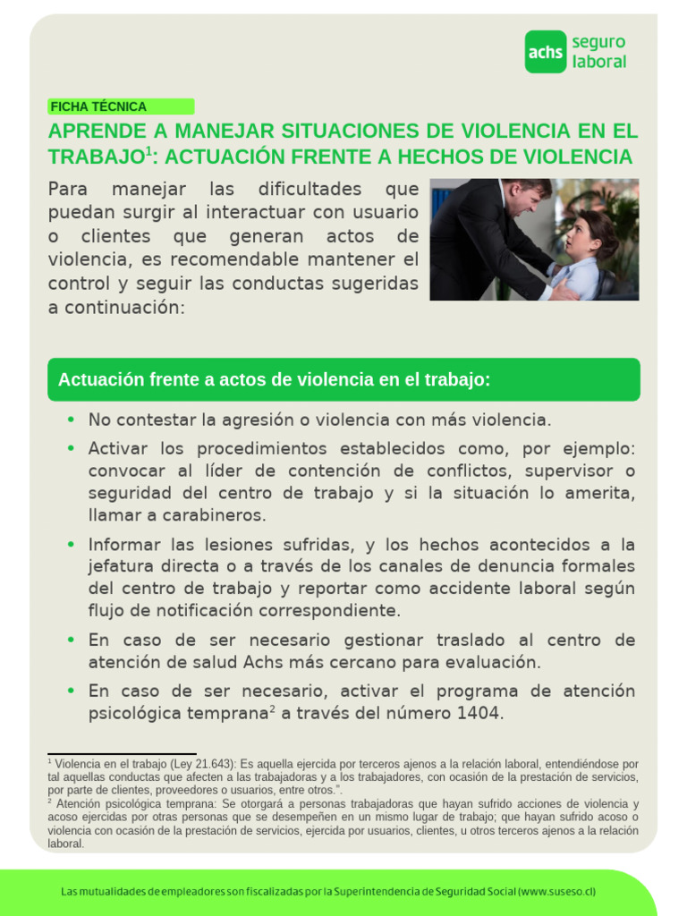 Ficha técnica - Actuación frente a hechos de violencia en el trabajo | PDF