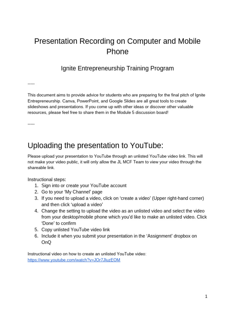 Presentation Recording - Ignite Entrepreneurship | PDF | Microsoft ...