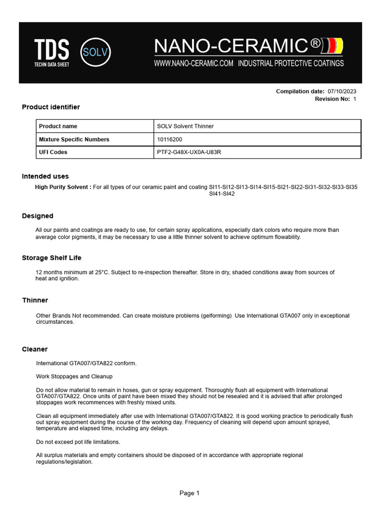 Eng TDS - Solv | PDF | Paint | Safety