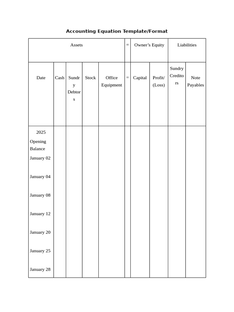 Accounting Equation Template Guide | PDF