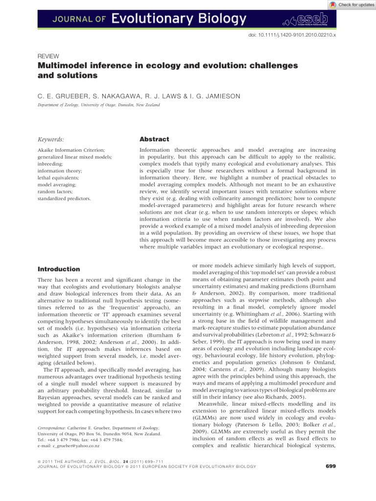 J of Evolutionary Biology - 2011 - GRUEBER - Multimodel Inference in ...