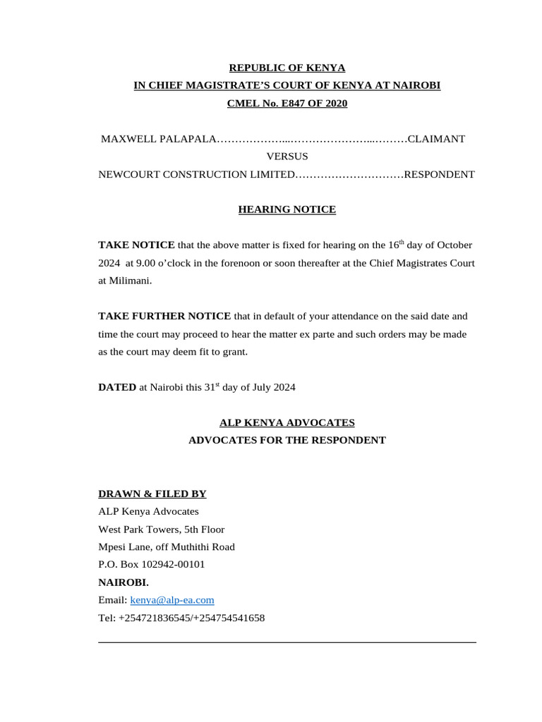 Hearing Notice for CMEL No. E847/2020 | PDF