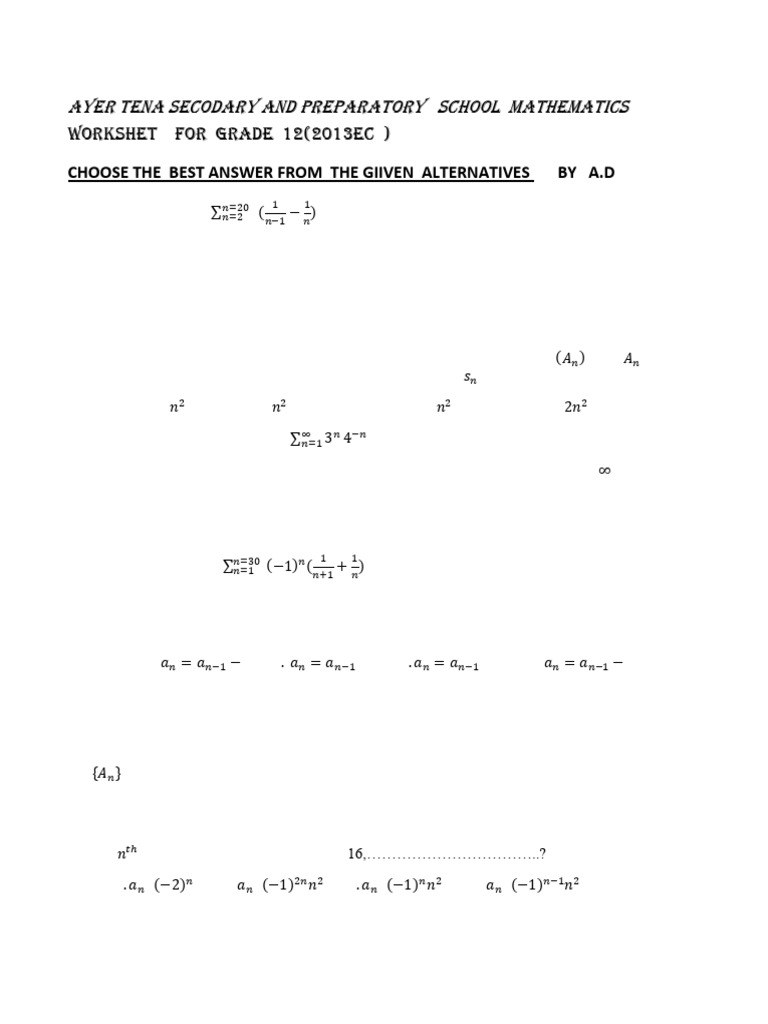 MATHS Work Sheet From Grade 12 (2013) - 1 | PDF | Square Root | Sequence