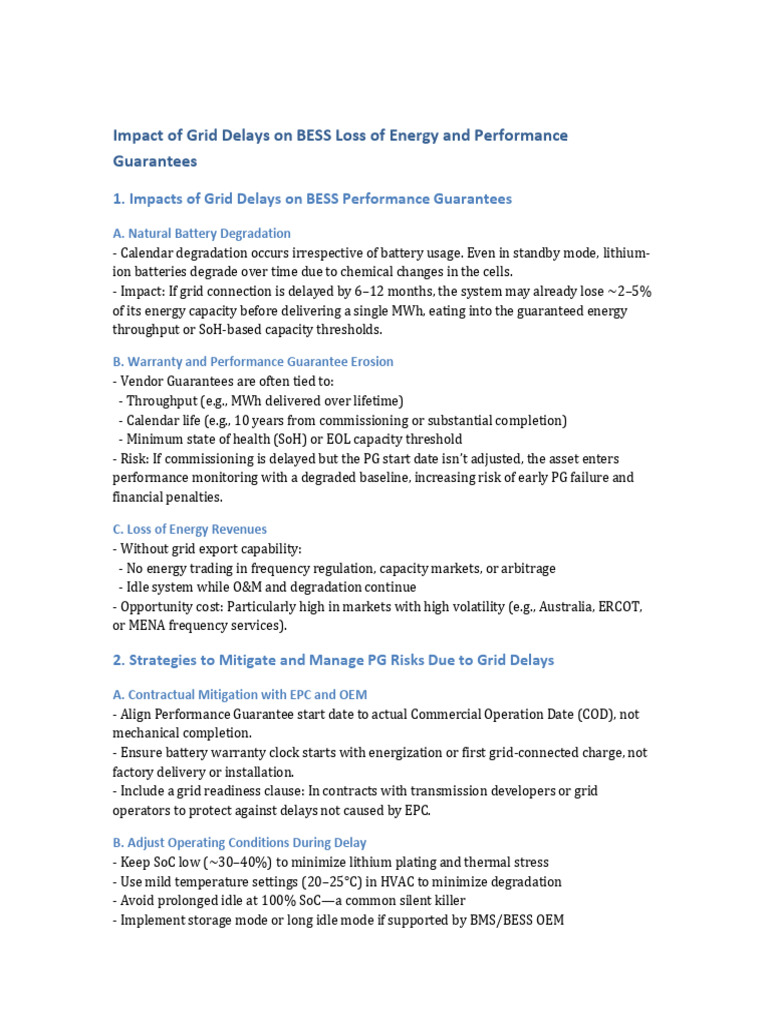 Grid Delays Impact on BESS Performance | PDF | Electrical Grid | System ...