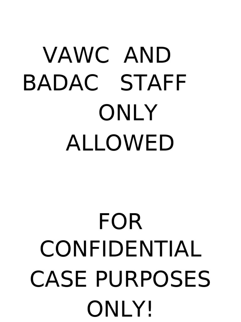 VAWC & BADAC Staff Confidential Use Only | PDF