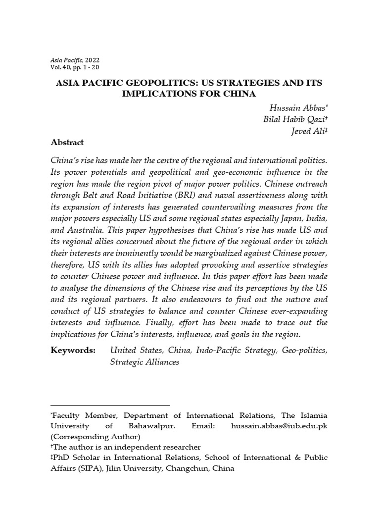 Asia PacificGeopoliticsandUSstratgies | PDF | China | World Politics