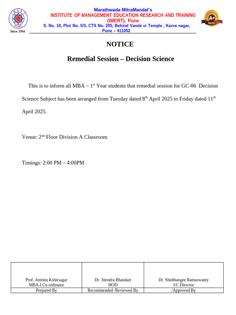 Remedial Session Notice - DS | PDF