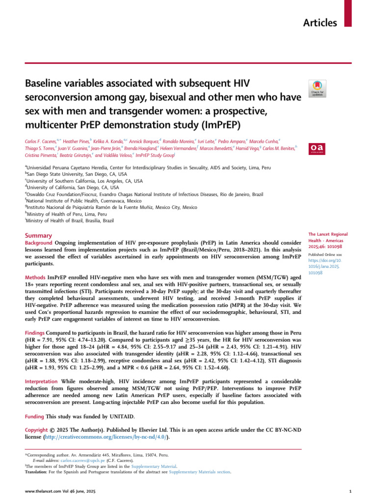 Baseline Variables Associated With Subsequent HIV Seroconversion Among ...