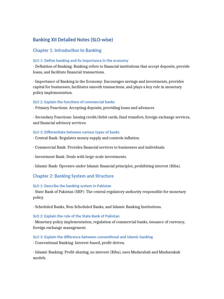 Banking XII Notes | PDF