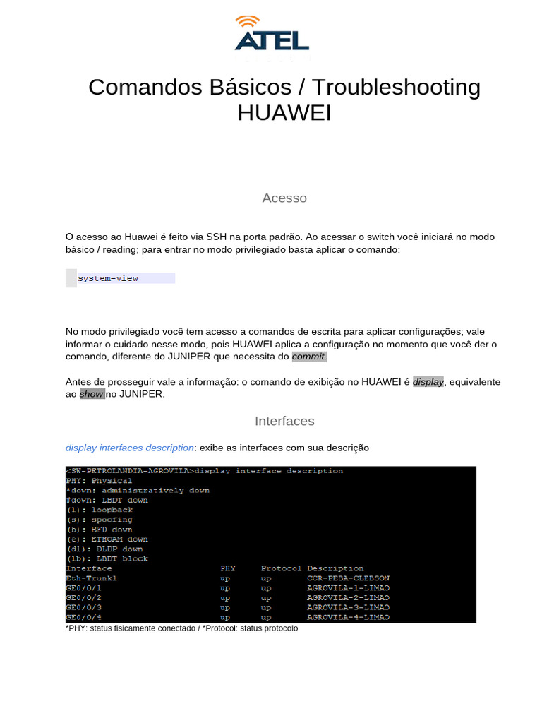 Comandos Básicos de Configuração HUAWEI | PDF | Roteamento | Protocolos ...