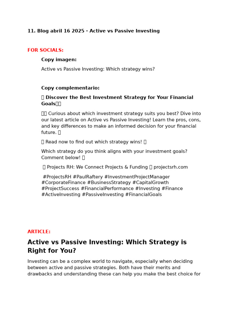 Active vs Passive Investing Explained | PDF | Investing | Active Management