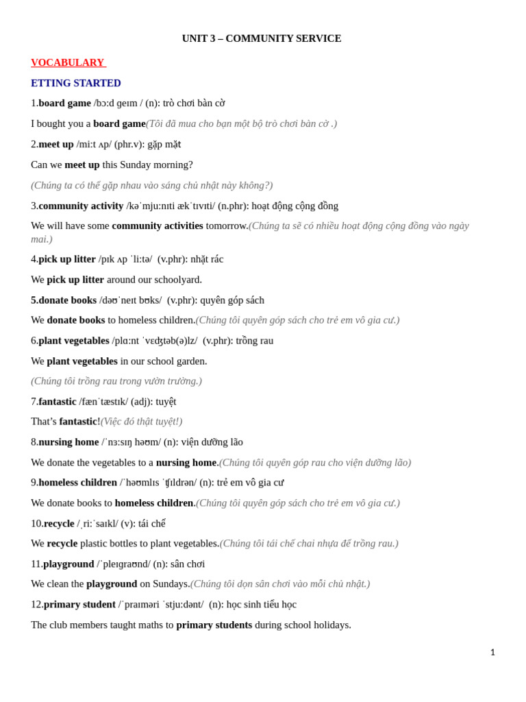 VOCABULARY - Community Service | PDF