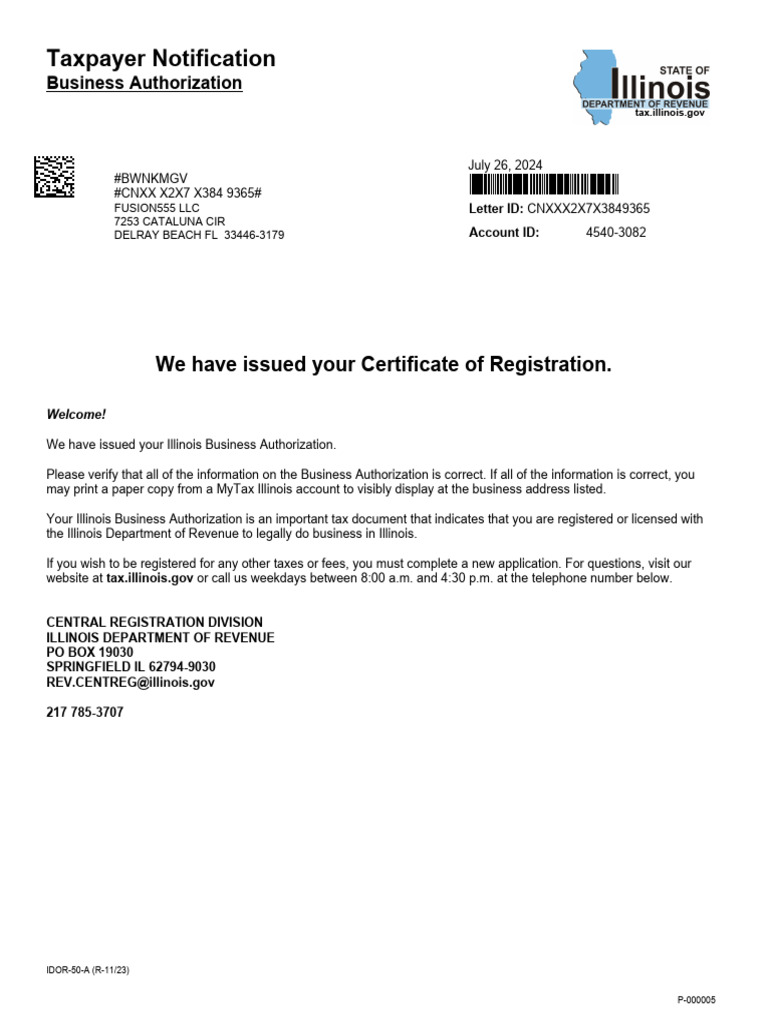 Illinois Business Authorization Issued | PDF | Reseller | Taxes