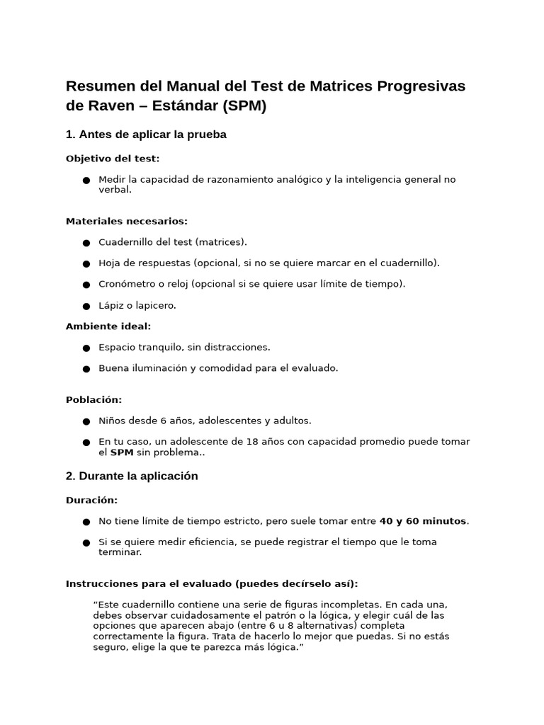 Manual del Test SPM de Raven | PDF | Cociente de inteligencia | Cognición