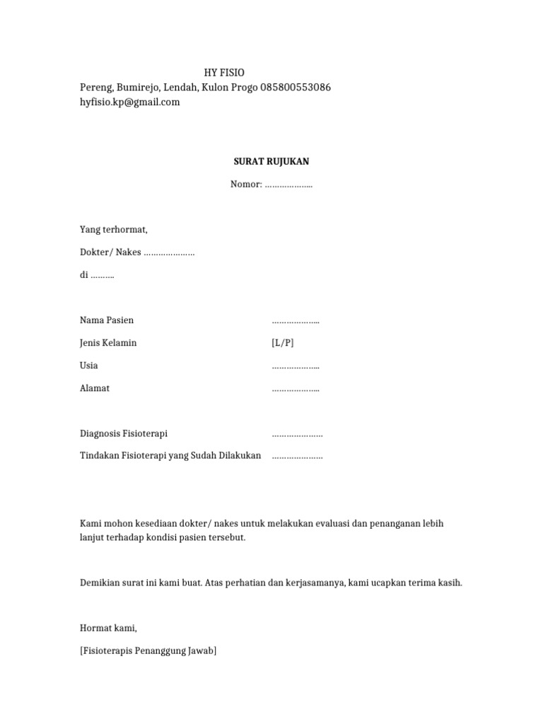 Surat Rujukan Fisioterapi Hyfisio | PDF