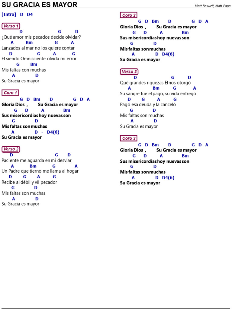 Su Gracia es Mayor: Letra y Acordes | PDF | Teología | Creencia ...