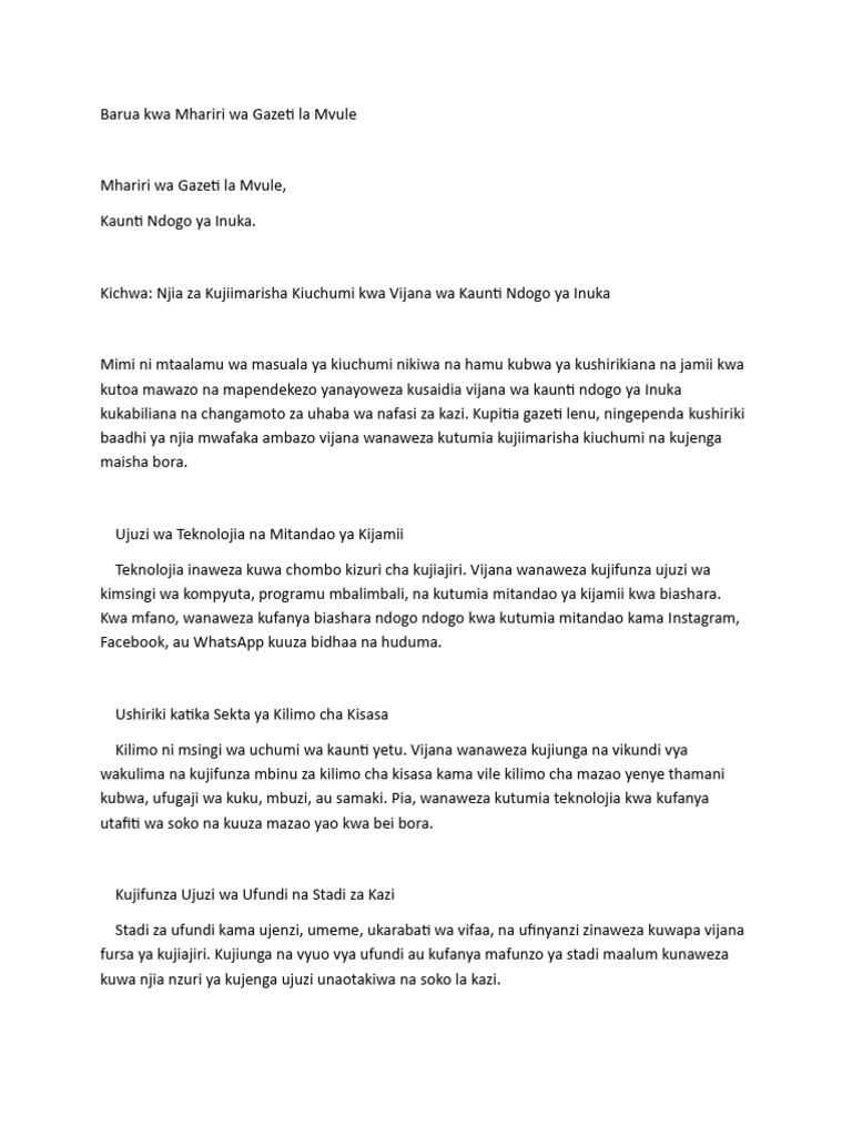 Barua Kwa Mhariri Wa Gazeti La Mvule | PDF