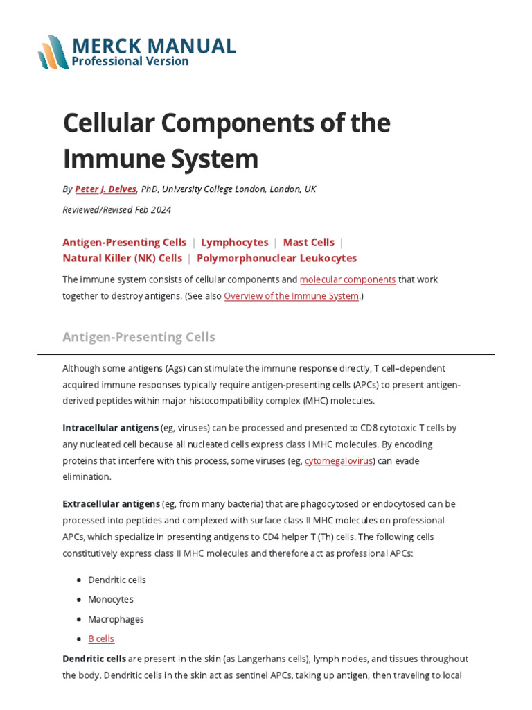 Cellular Components of the Immune System | PDF | T Cell | T Helper Cell