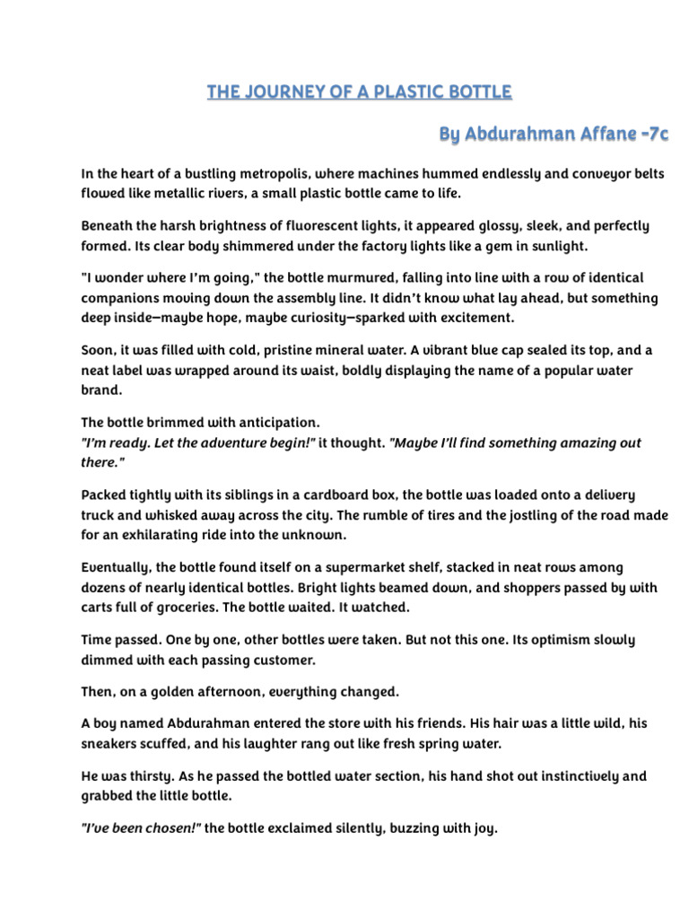THE JOURNEY OF A PLASTIC BOTTLE - Affane 7c | PDF