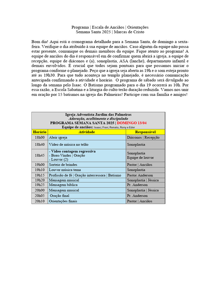 Programa Semana Santa 2025 - IASD | PDF