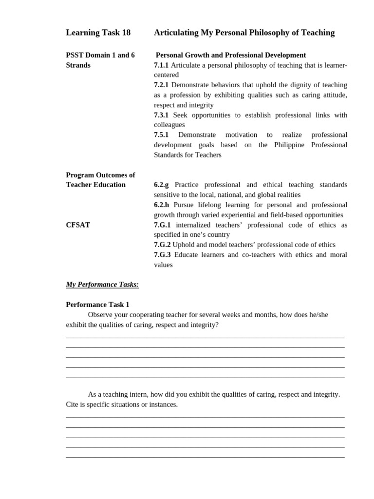 Personal Teaching Philosophy Articulation | PDF | Learning | Teachers