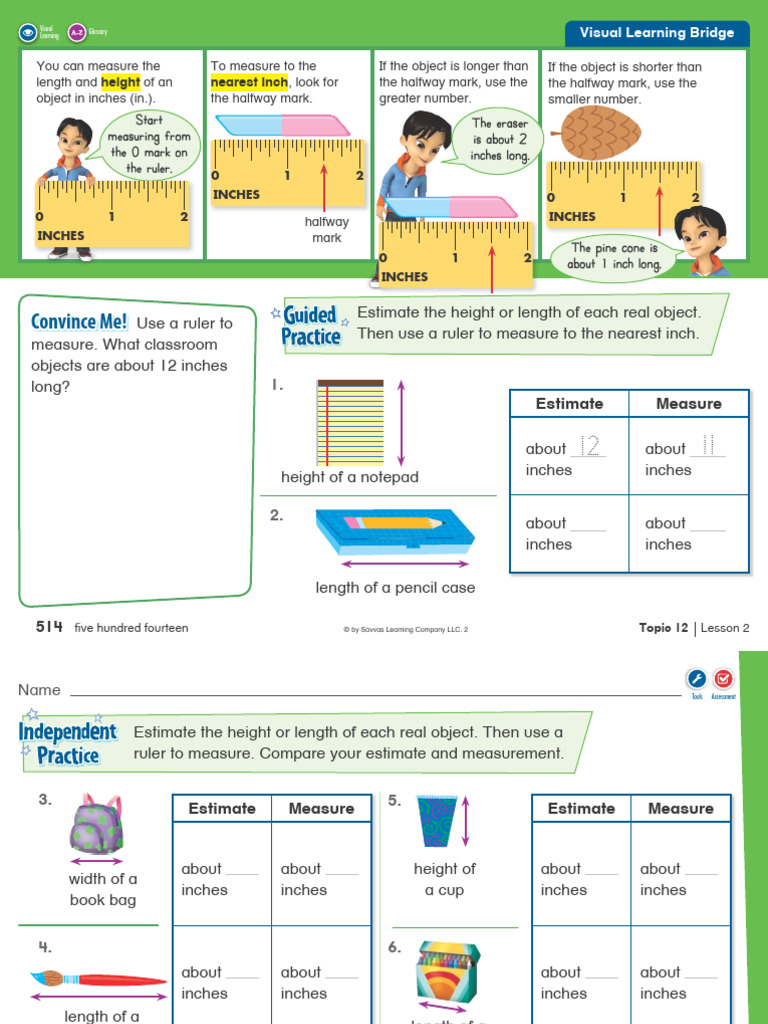 Visual Learning: Measuring in Inches | PDF | Length | Cognition