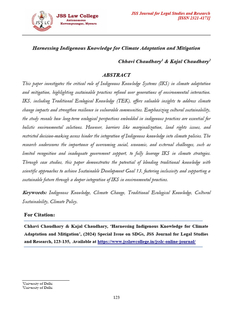 Harnessing IK For Climate Adaptation and Mitigation - 8 | PDF | Climate ...